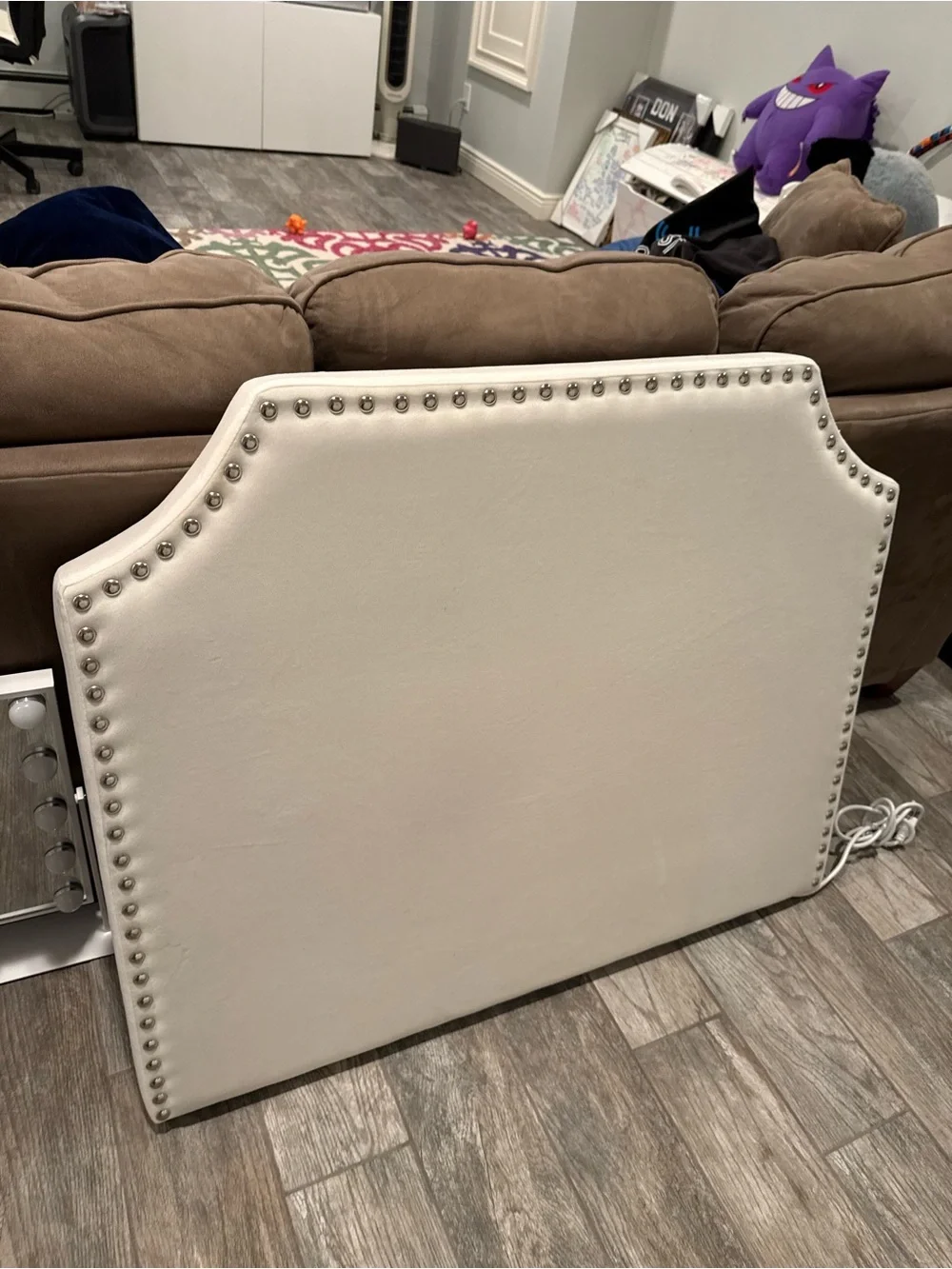 Upholstered White Nailhead Accent Headboard - Unbranded